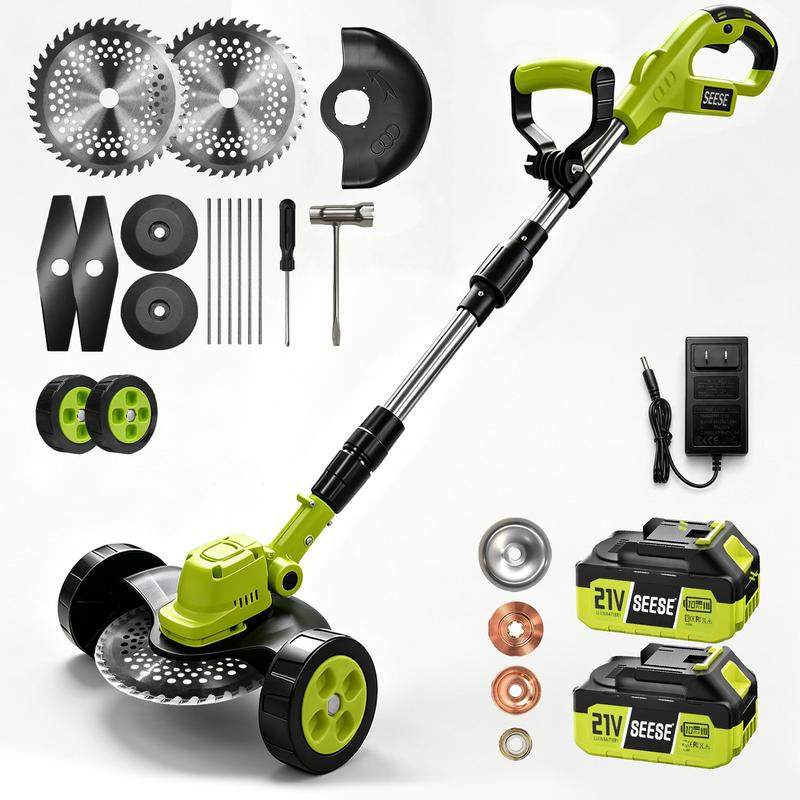 SEESE Cordless Lawn Mower, Garden Tool (Mower, Trimmer, Edger) with 2×21V Batteries, Lightweight for Small to Medium Backyards — Father's Day Gift